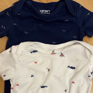 Nautical Whales Sailboats Onesie Set - Navy and White